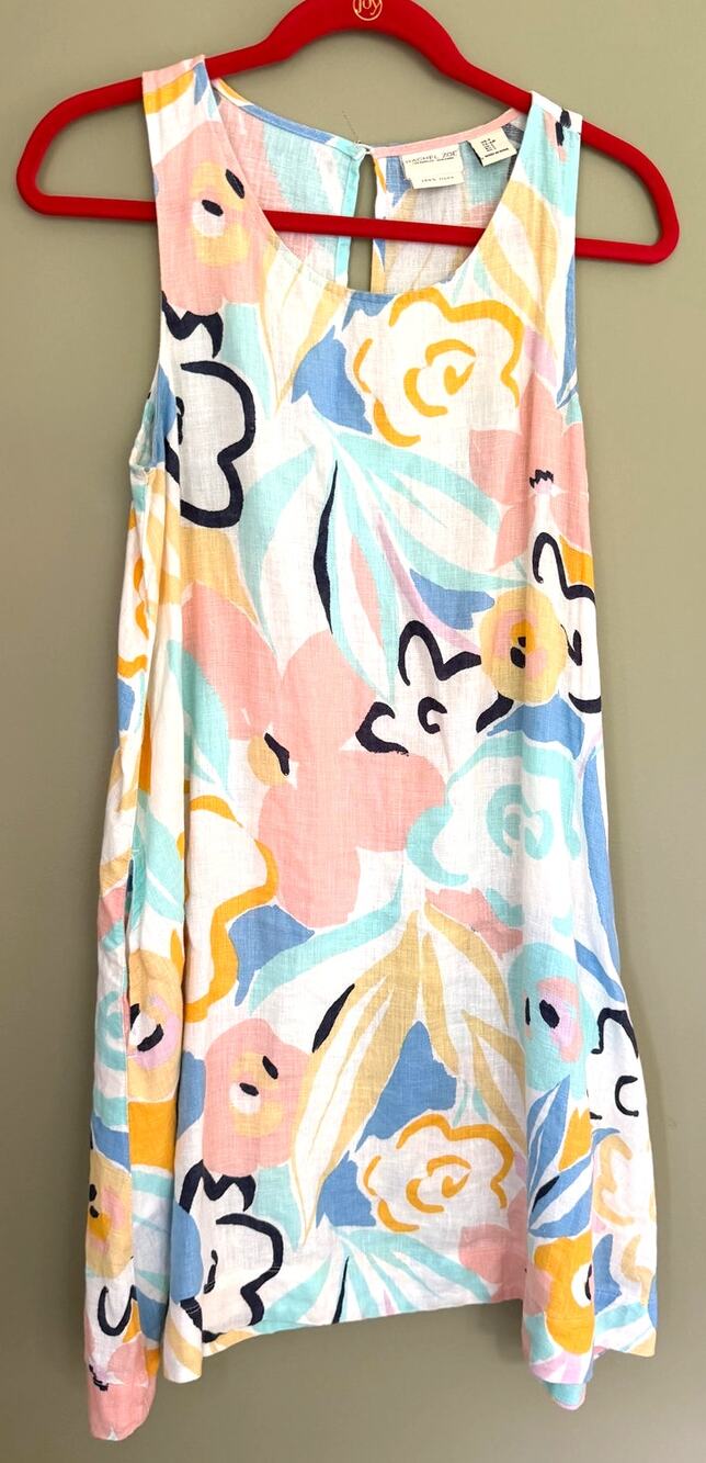 Rachel Zoe 100% Linen Sleeveless Swing Dress Pastel Floral Size Small
